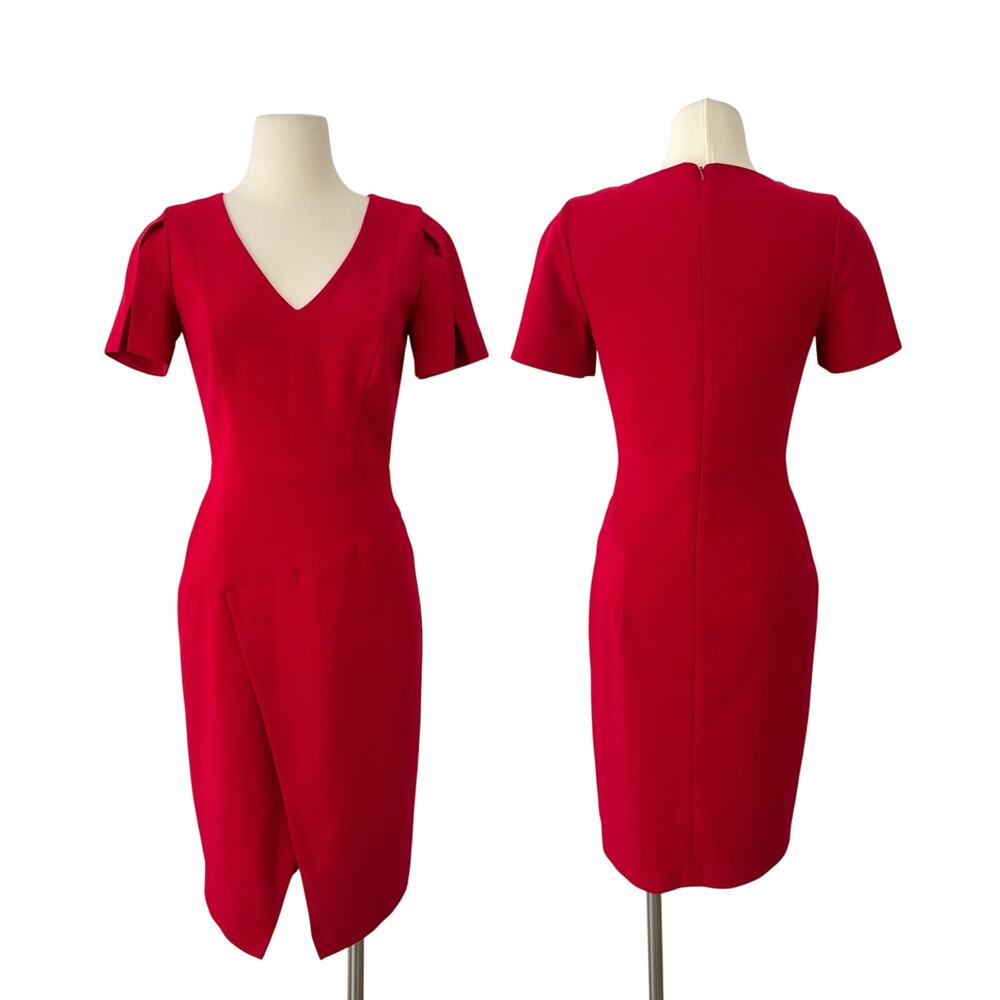 Black Halo Valor Wrap-Detail Sheath Dress Red Size 2